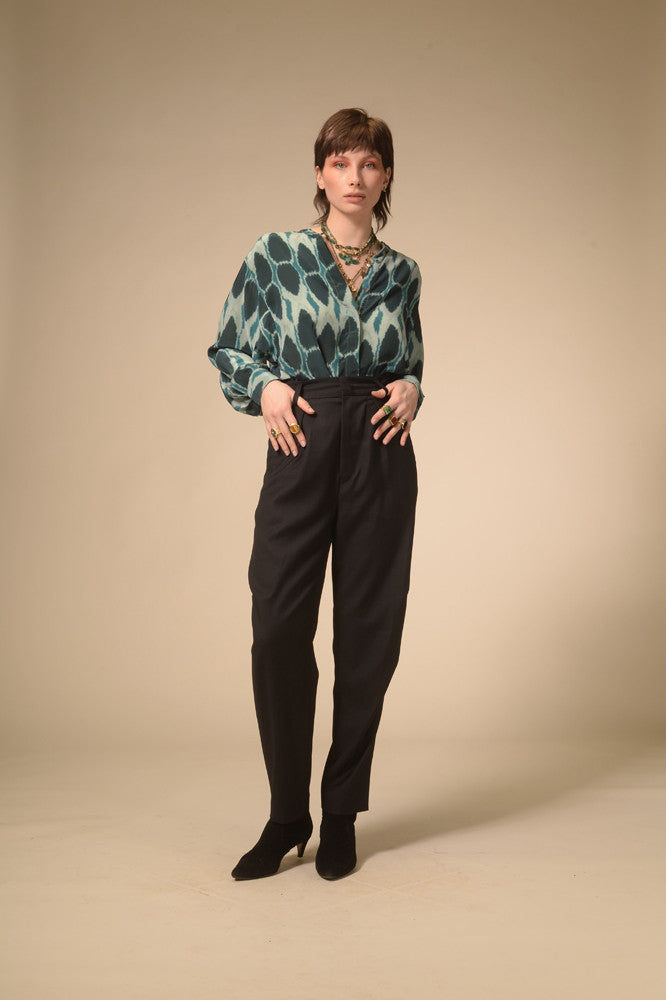 Blue Ikat printed cotton blouse