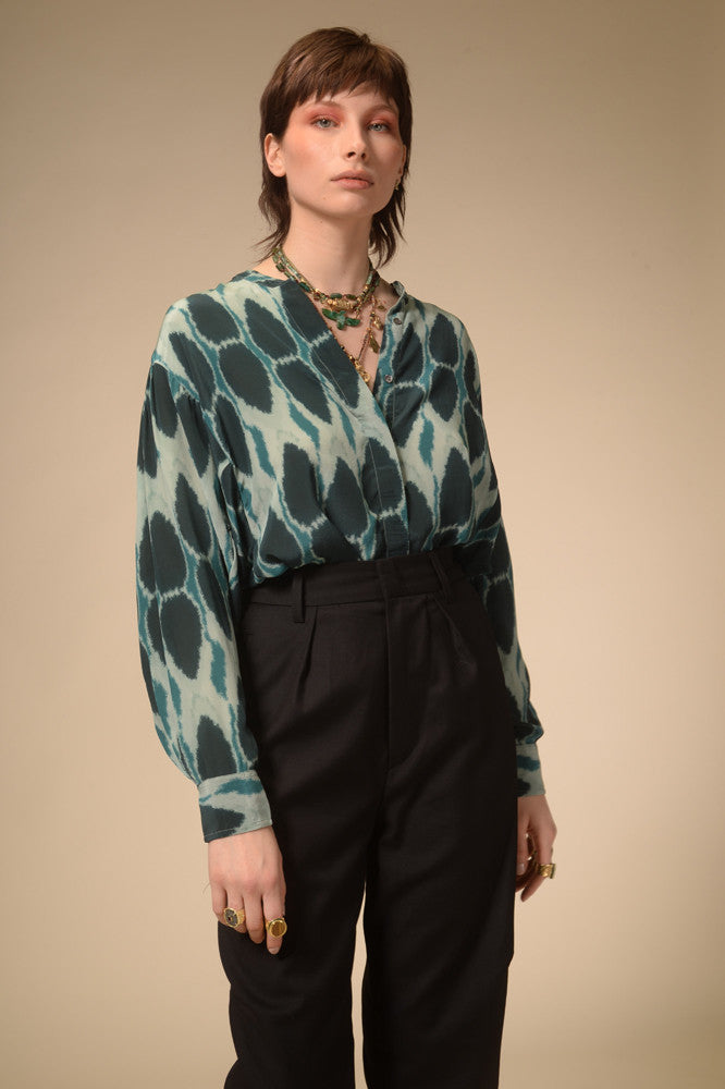 Blue Ikat printed cotton blouse
