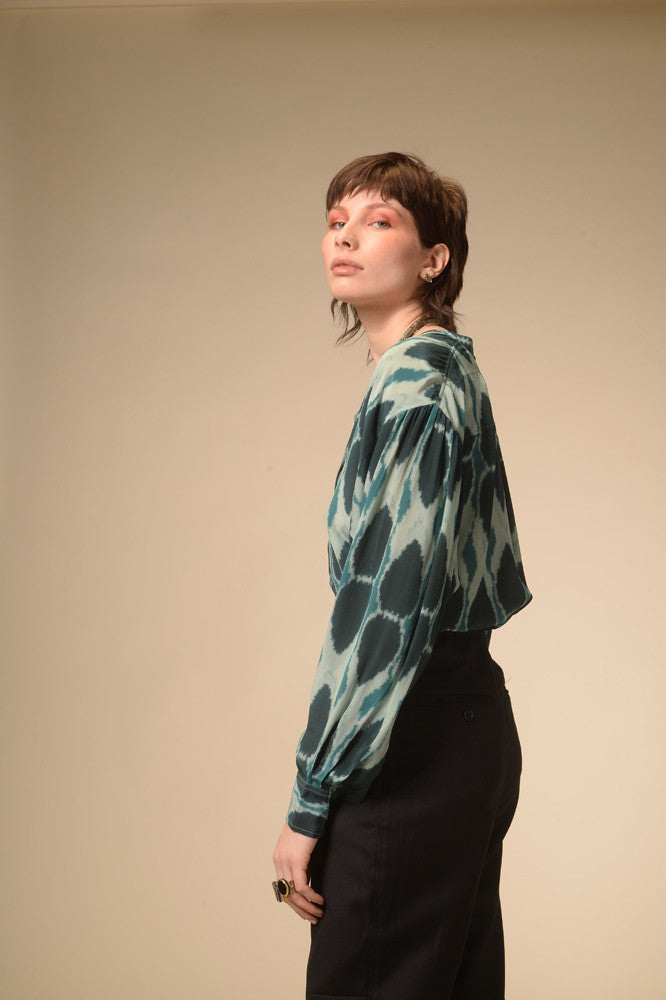 Blue Ikat printed cotton blouse