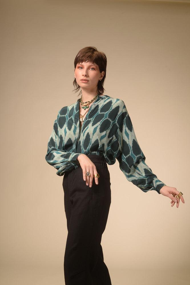 Blue Ikat printed cotton blouse