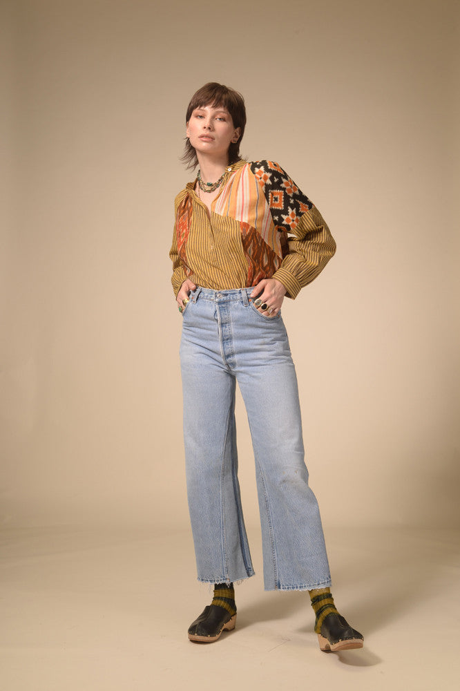 Ekam mustard patchwork blouse