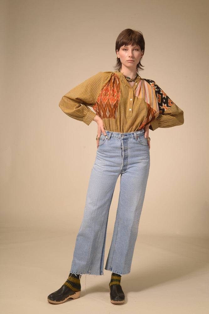 Ekam mustard patchwork blouse