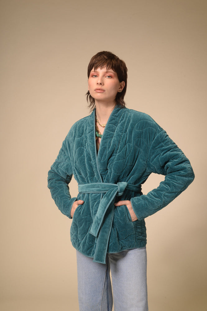 Sirva duck blue quilted kimono