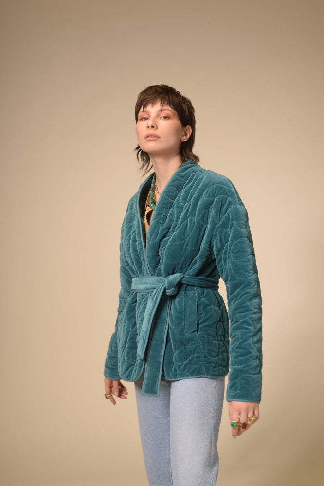 Sirva duck blue quilted kimono
