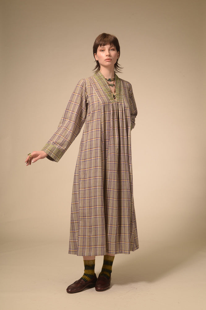 Robe longue tartan violet Jil