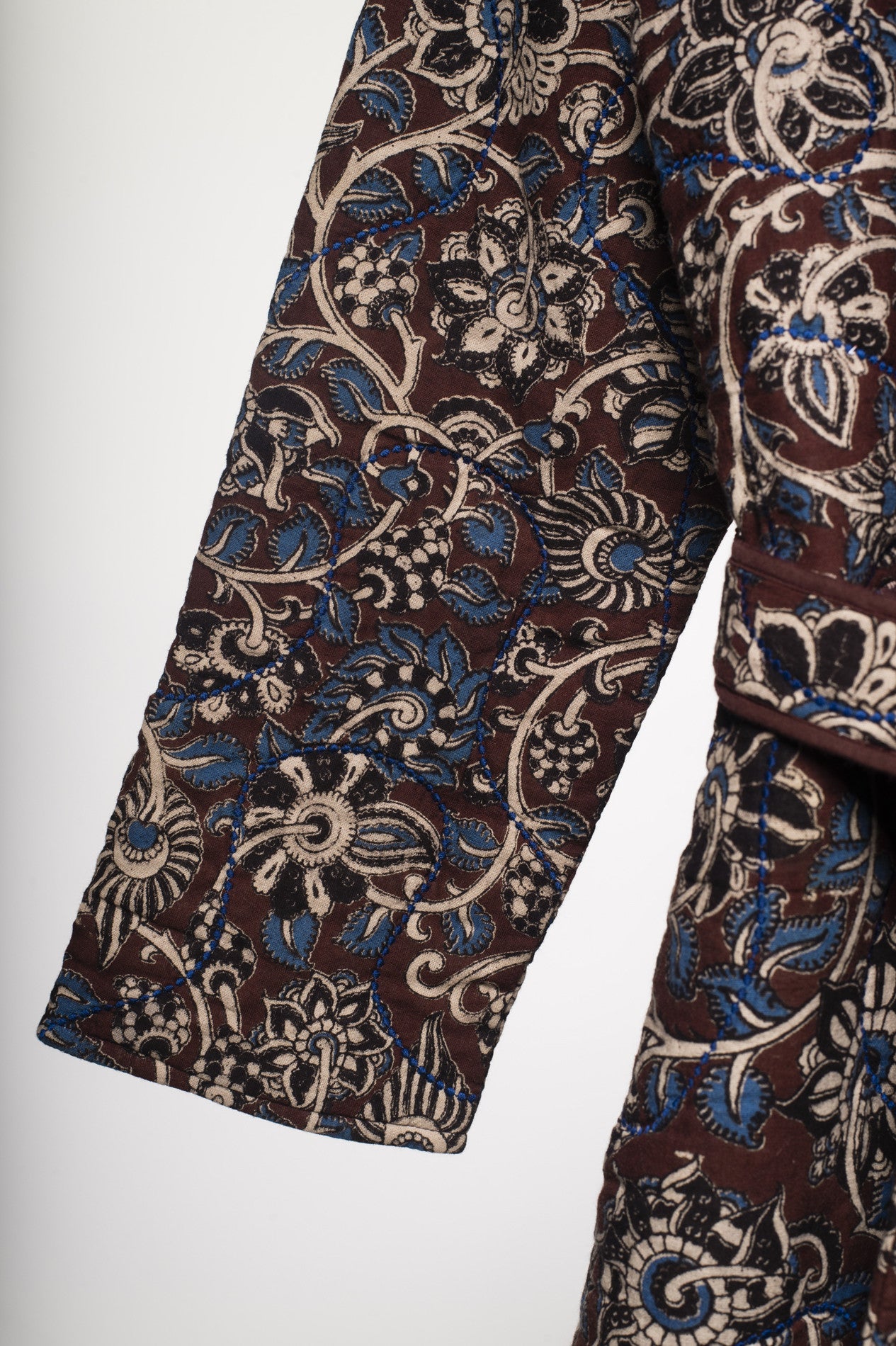 Kalamkari flower print quilted coat