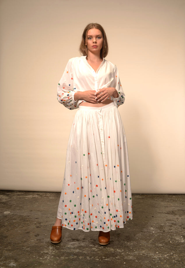 Mata star embroidered long skirt