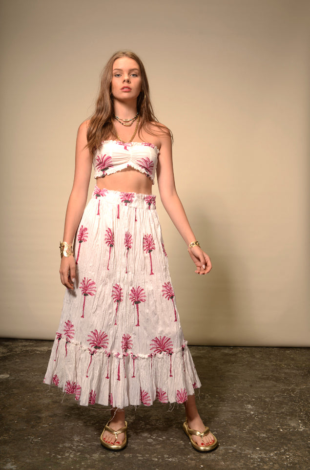 Jupe longue imprimée palmier rose Tree Print