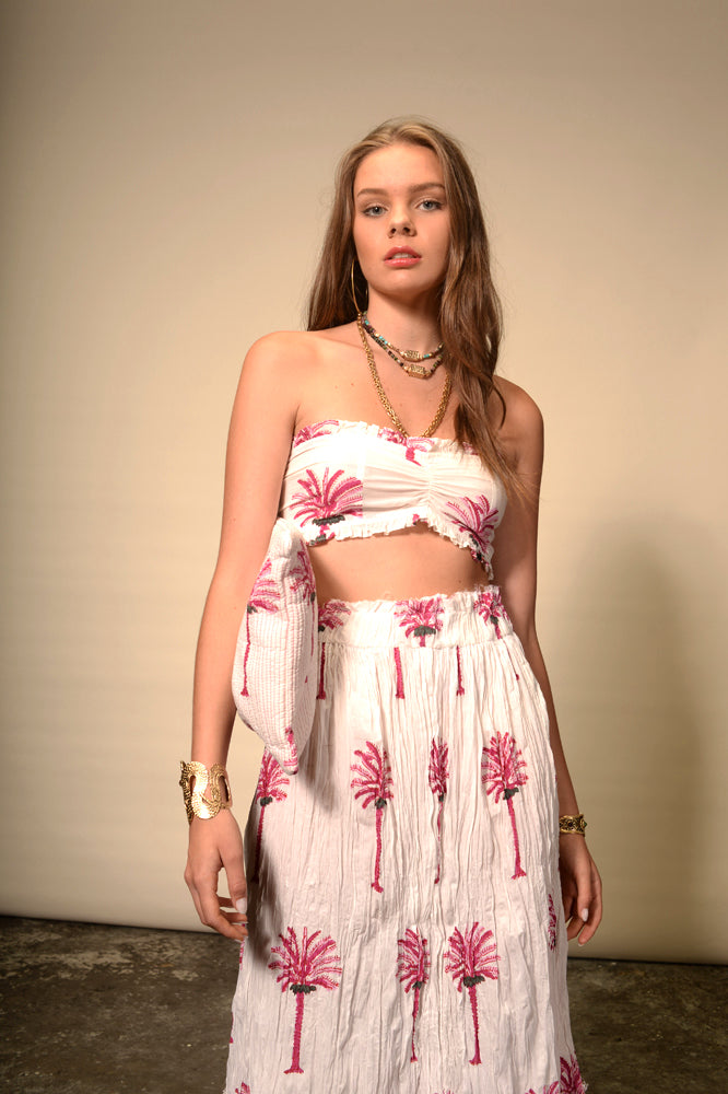 Jupe longue imprimée palmier rose Tree Print