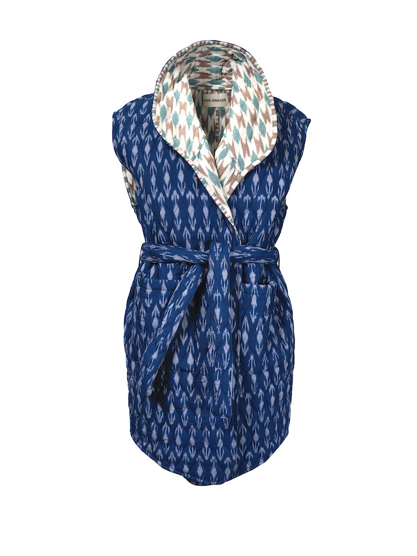 Kimono sans manches réversible indigo Ikat