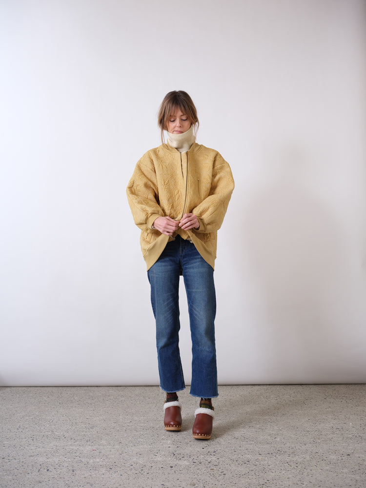 Flowers sand quilted cotton bomber jacket