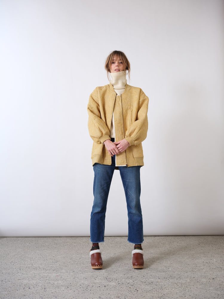 Flowers sand quilted cotton bomber jacket