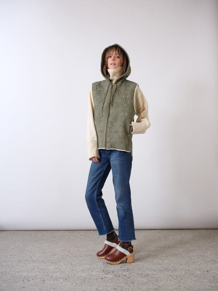 Hoodie sans manches matelassée kaki Flowers