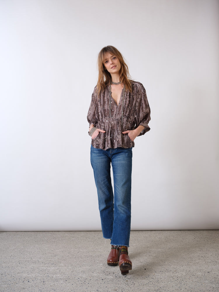 Black and gray rhinestone blouse party wear