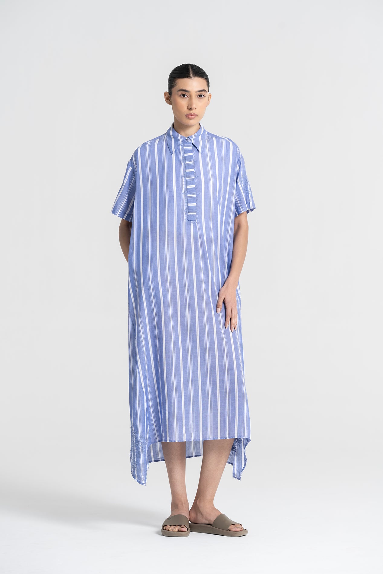 BRASILIA Embroidered Blue Striped Dress