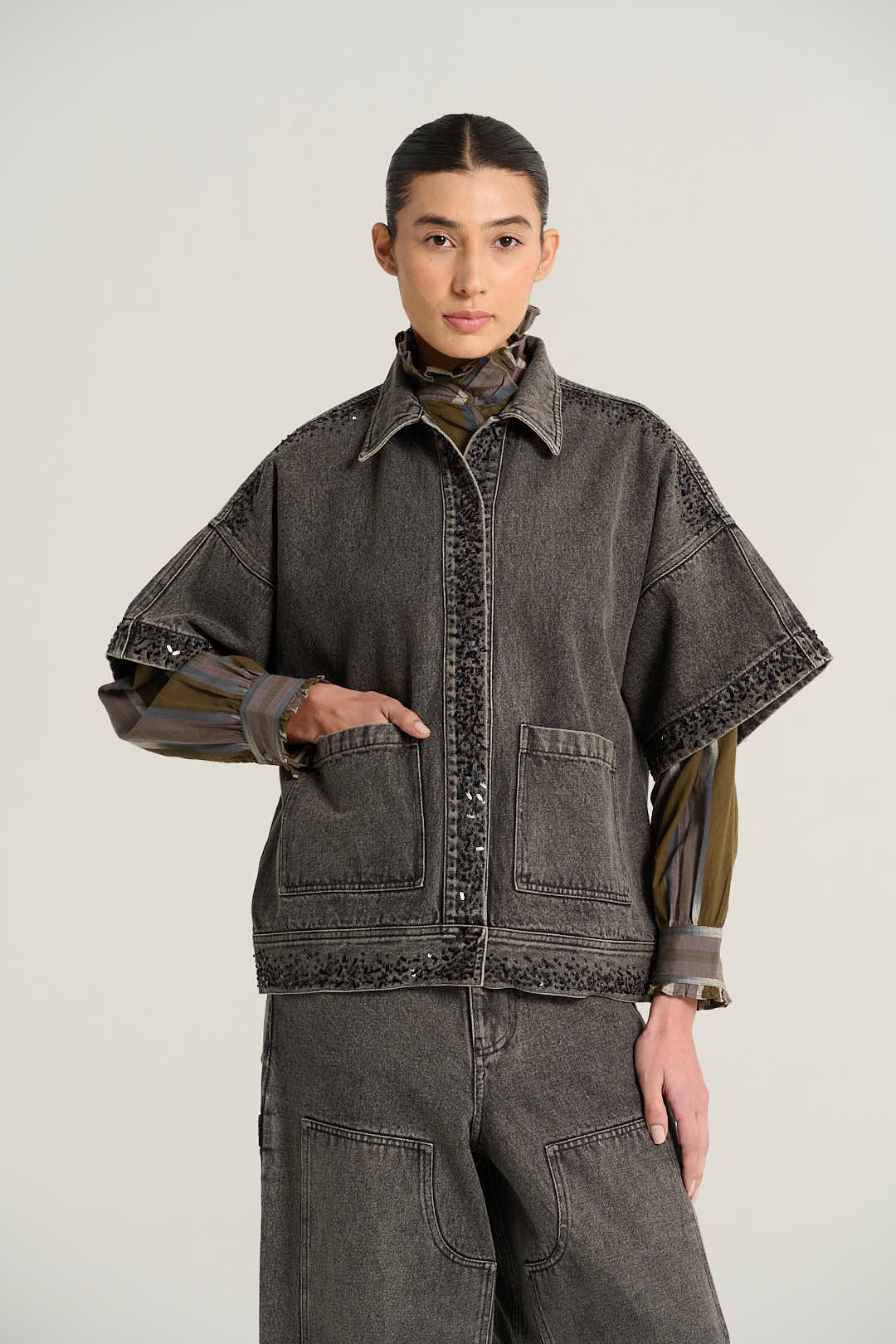 EMILE Black Denim Short-Sleeved Jacket