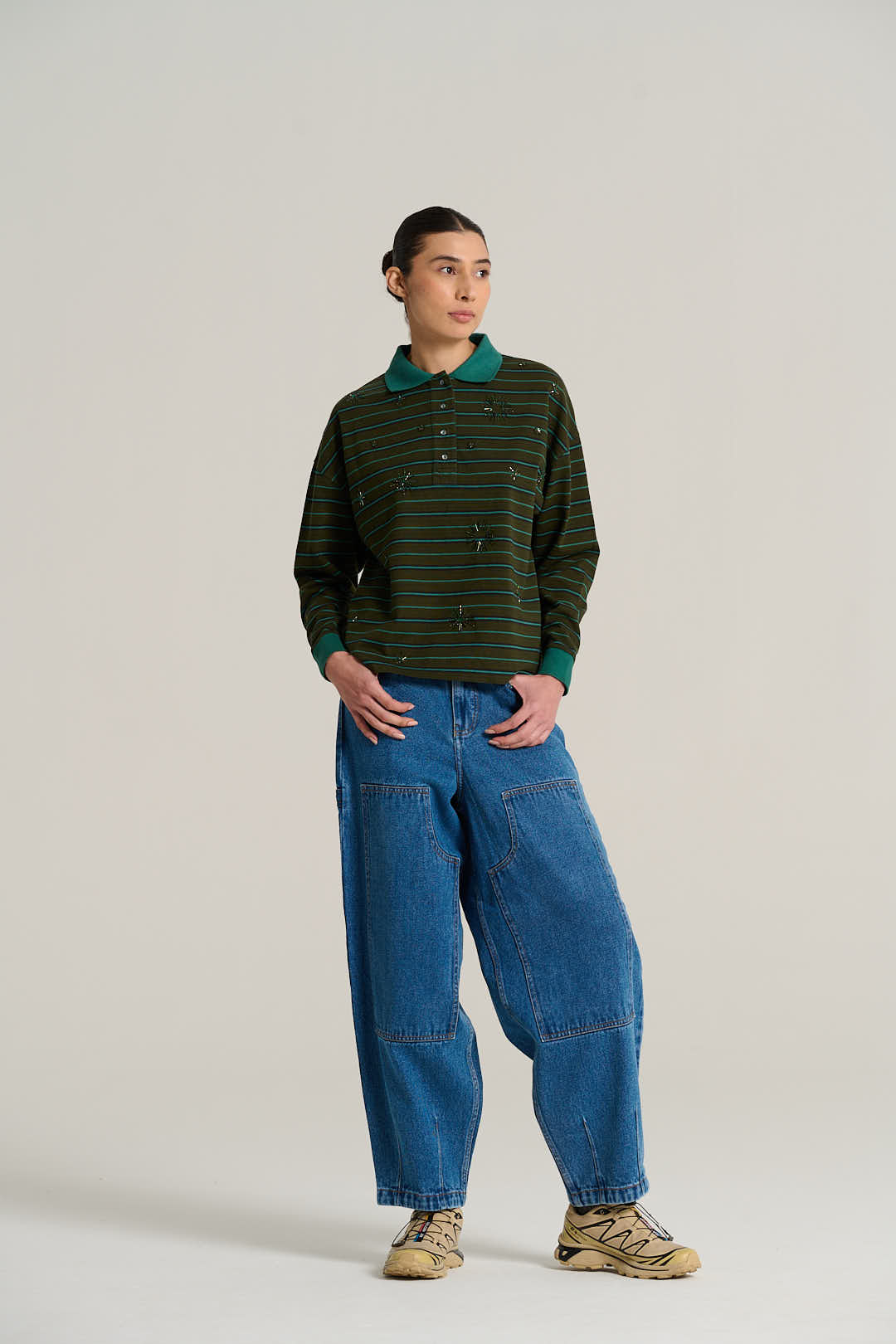 HENRI khaki striped polo shirt