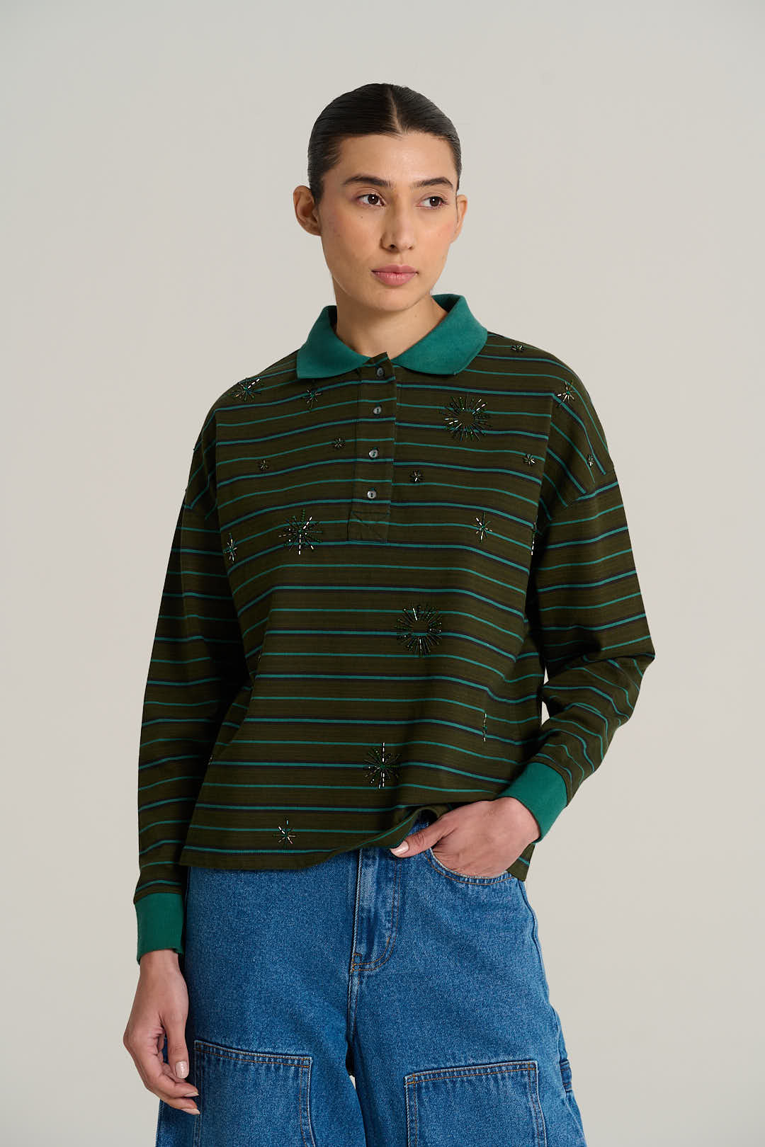 HENRI khaki striped polo shirt