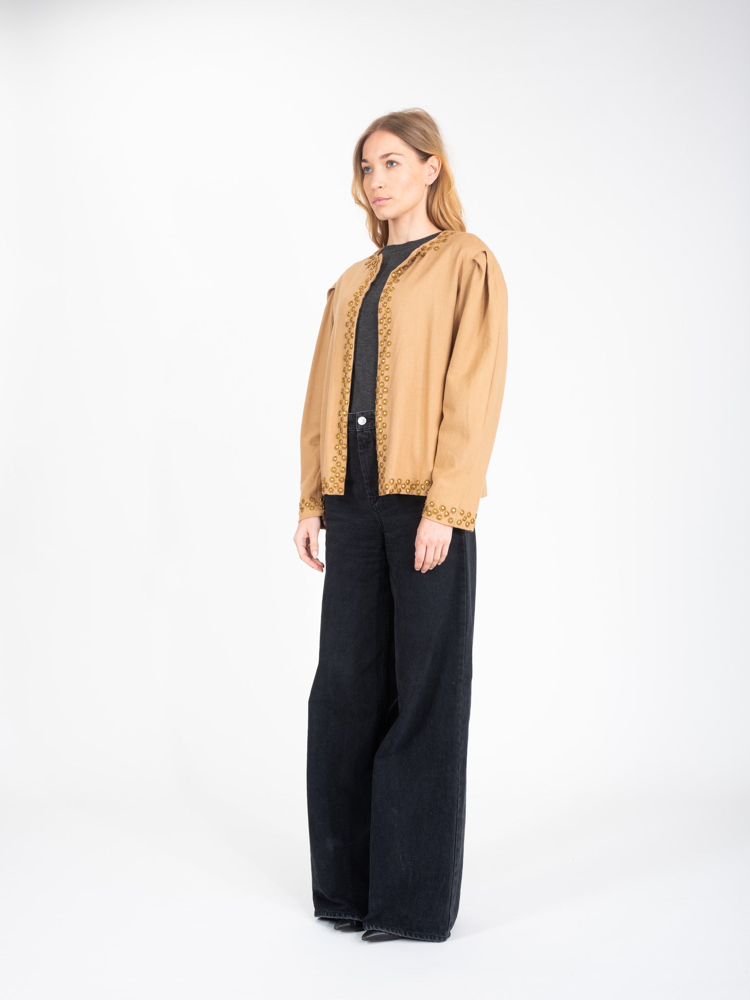 Veste camel orné de sequins dorés BLING