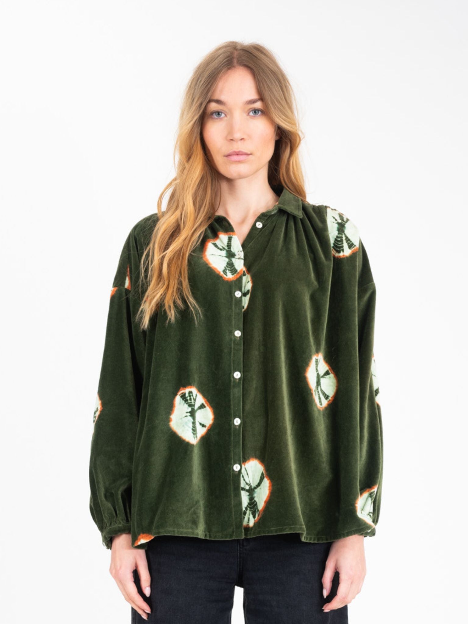 CHARM tie-dye khaki velvet shirt