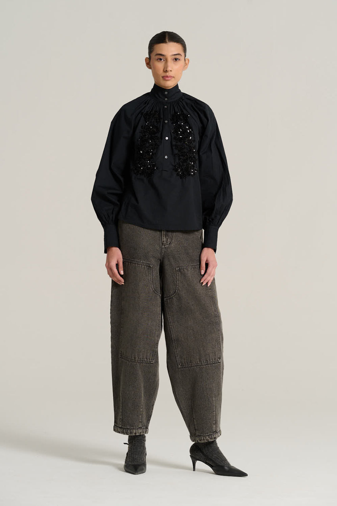 Black embroidered blouse EMILE