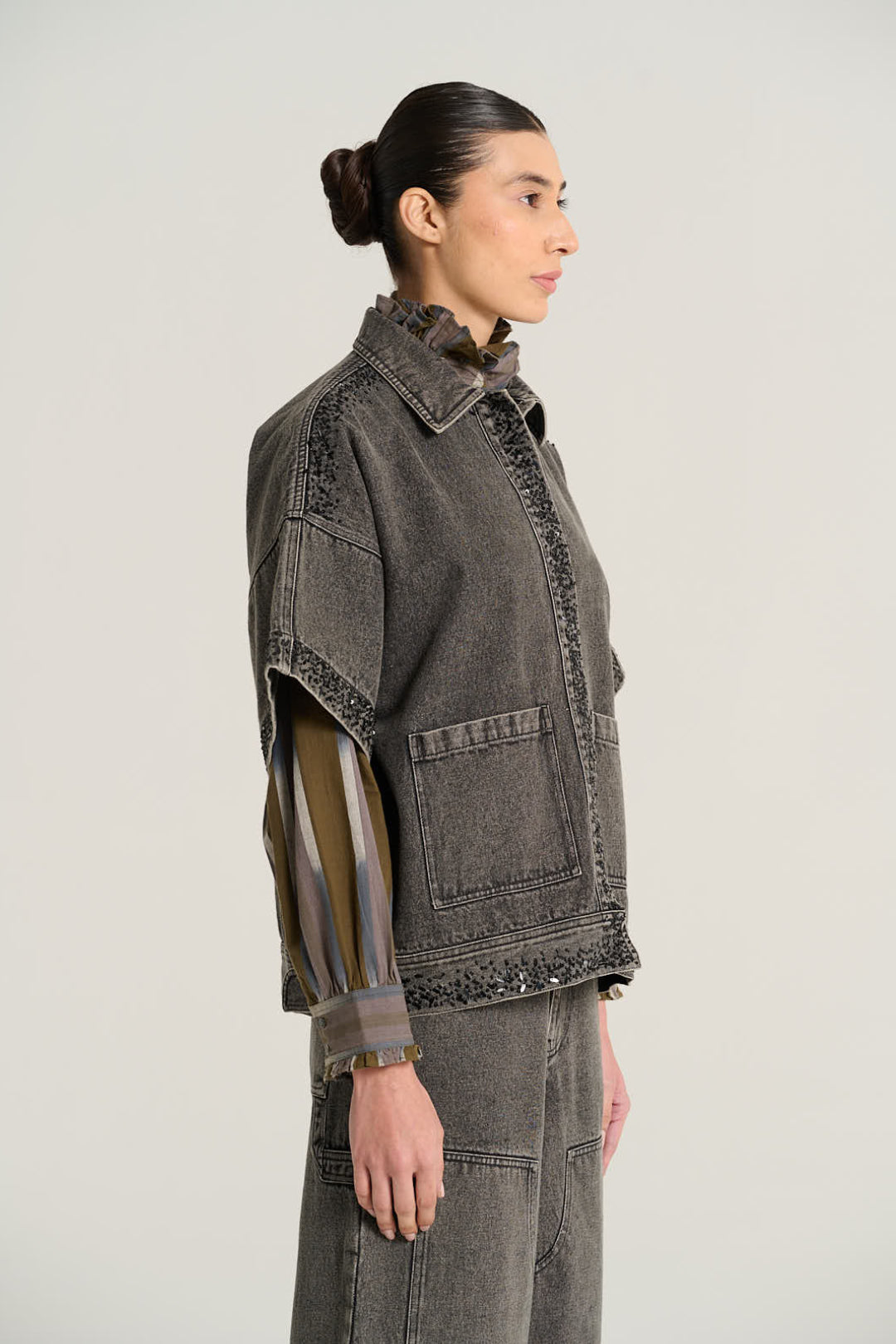 EMILE Black Denim Short-Sleeved Jacket