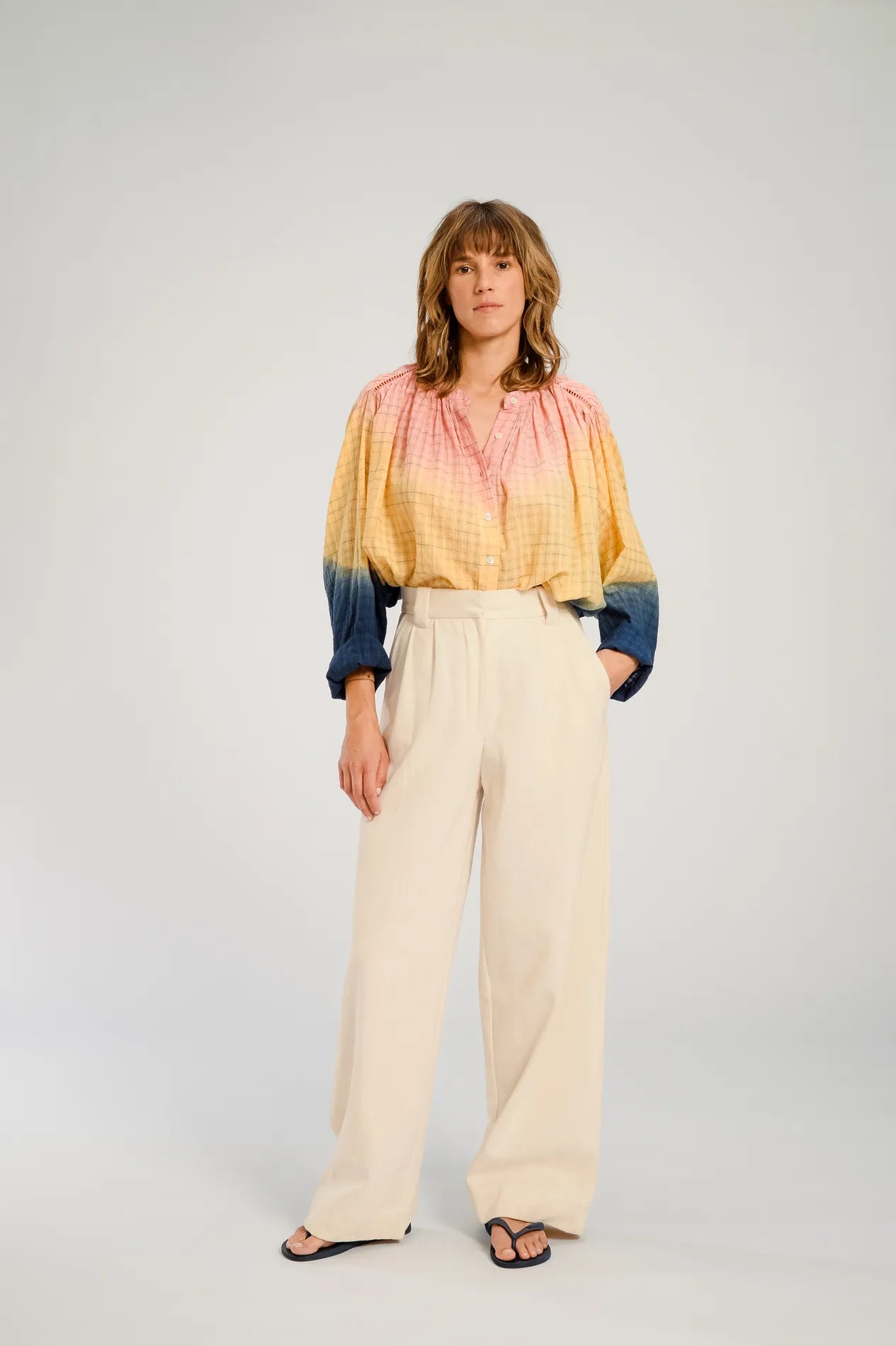 HIMI  BLUE YELLOW BLOUSE V DE VINSTER TIE AND DYE