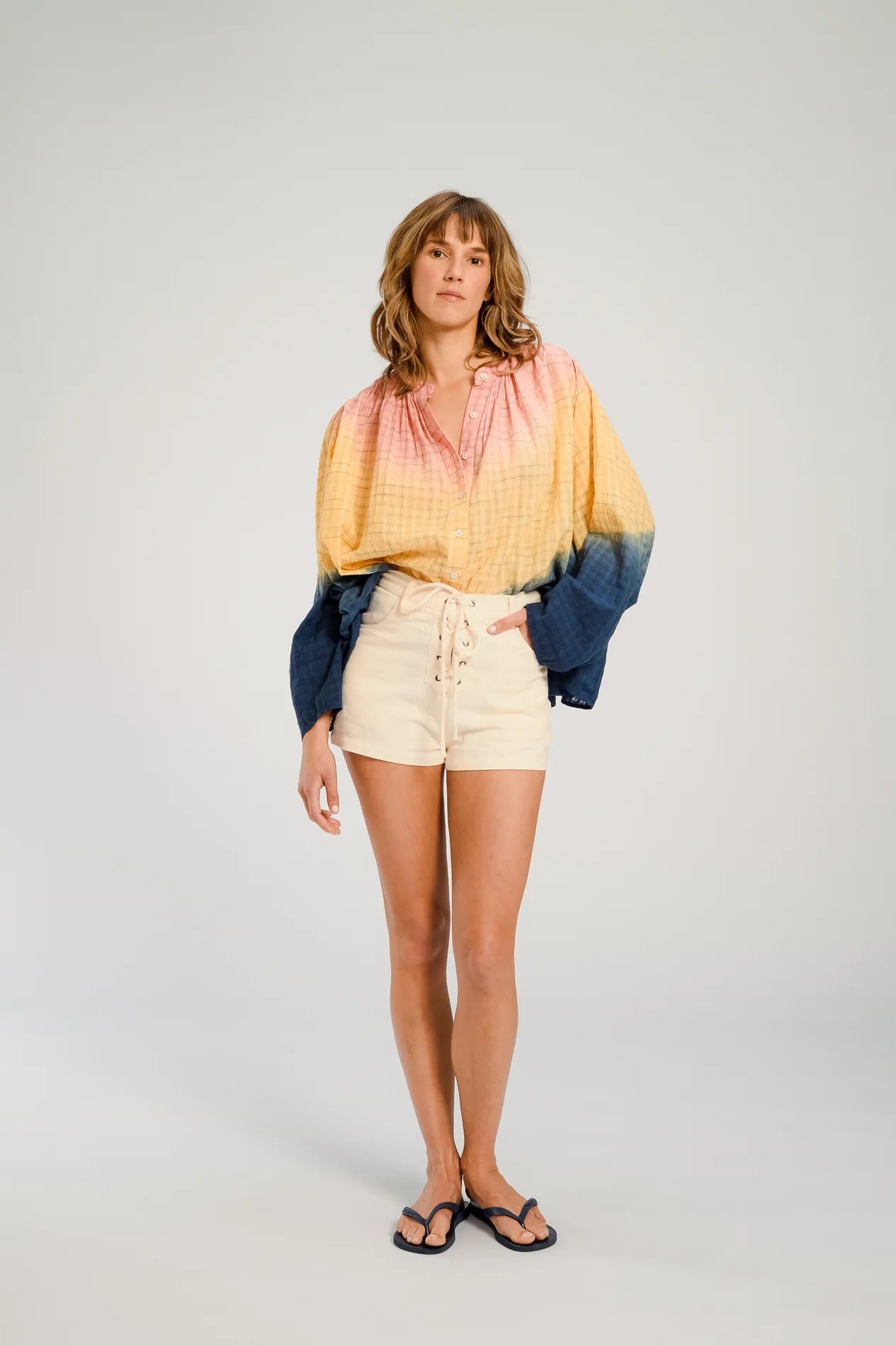 HIMI BLOUSE V DE VINSTER BLUE YELLOW 