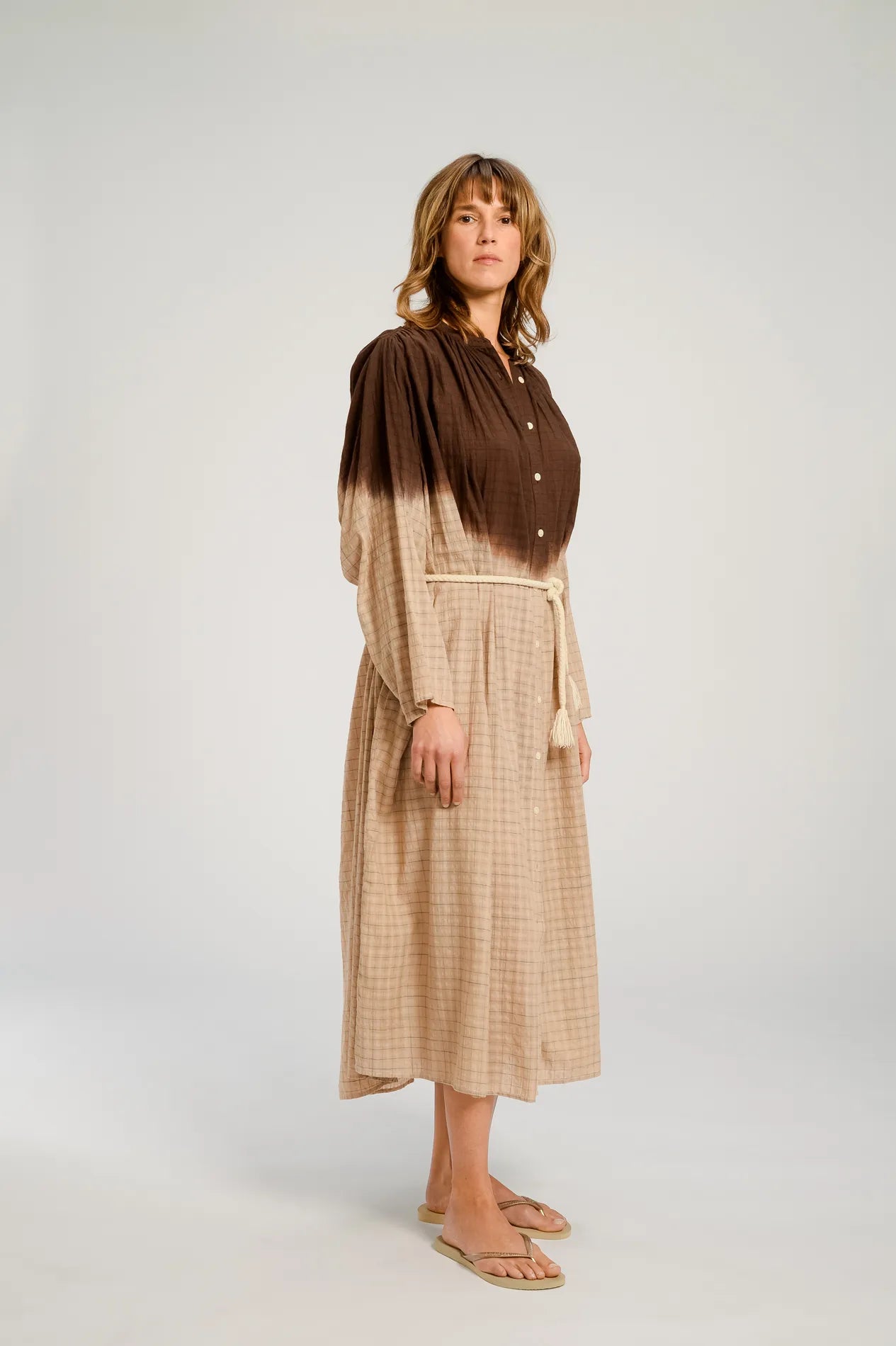DRESS CHOCOLAT BROWN TIE AND DYE HIMI  V DE VINSTER 