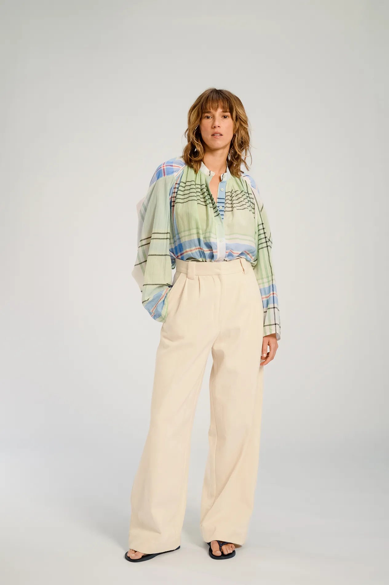 HOKKAIDO BLOUSE TARTAN BLEU V DE VINSTER