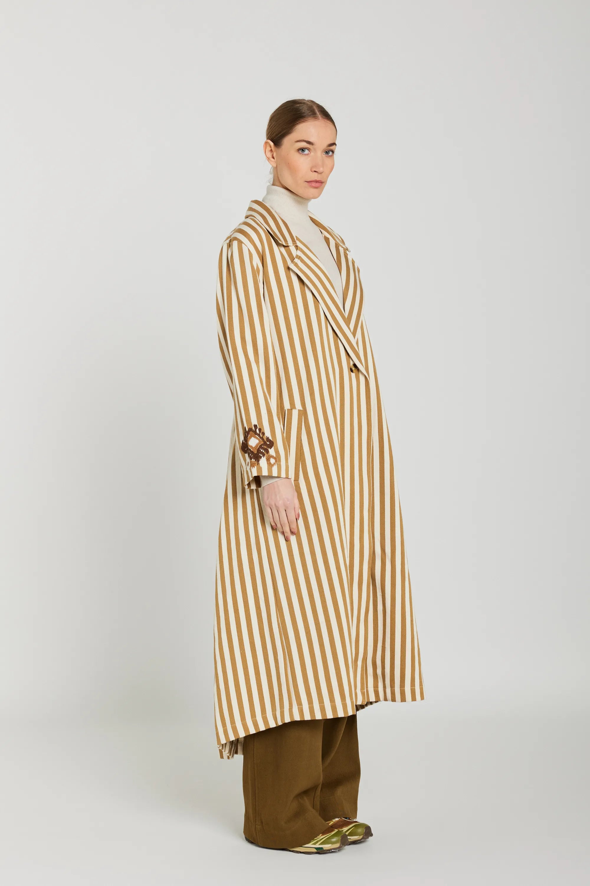 MANON beige striped trench coat