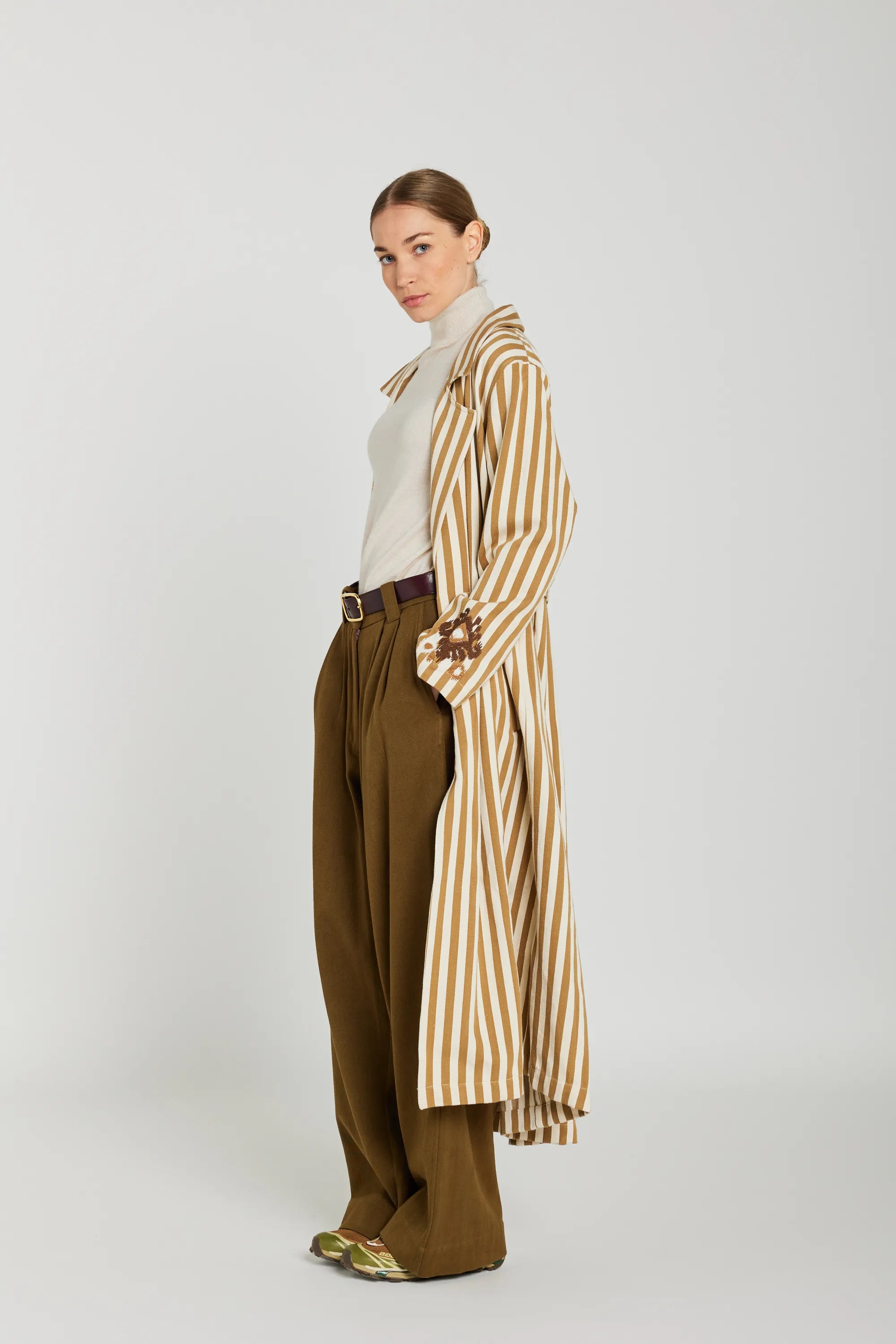 MANON beige striped trench coat