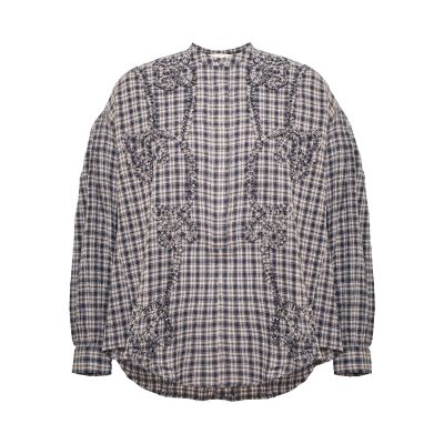 Chemise col mao tartan bleu marine PABLO
