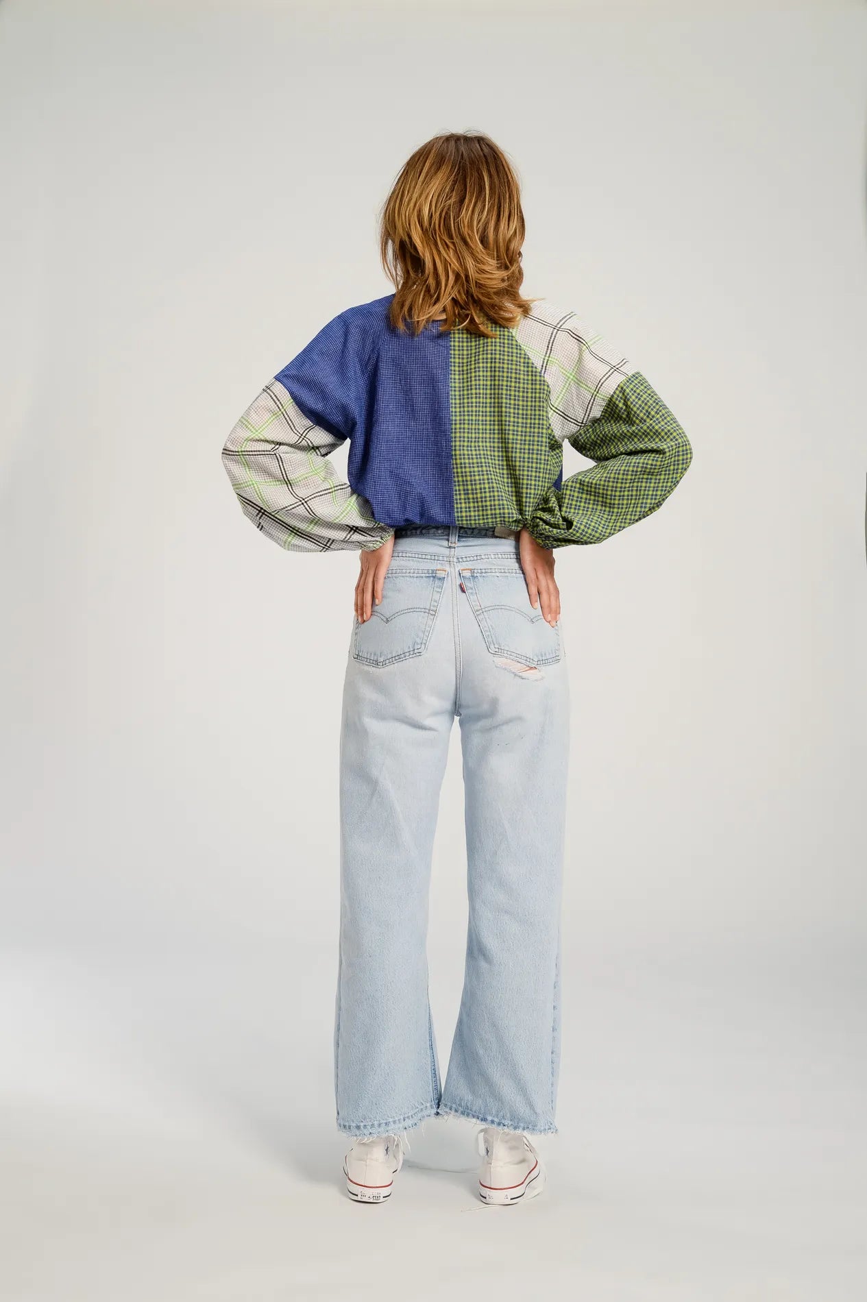 PUSHKAR blue patchwork blouse