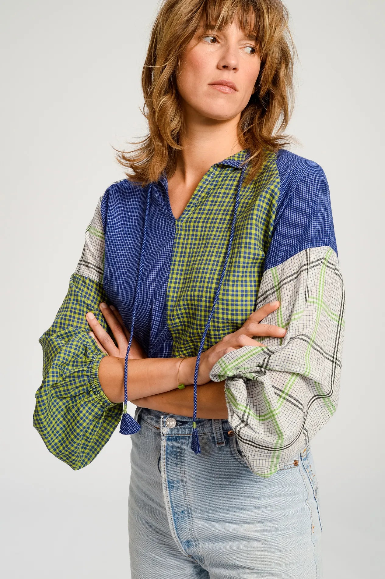 Blouse patchwork bleu PUSHKAR