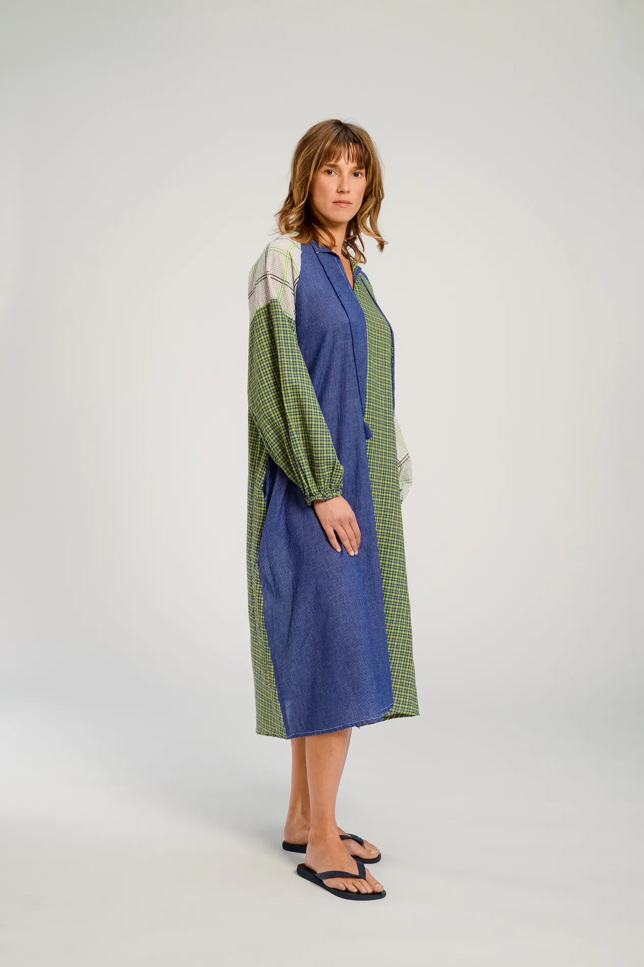 Robe longue patchwork bleu PUSHKAR