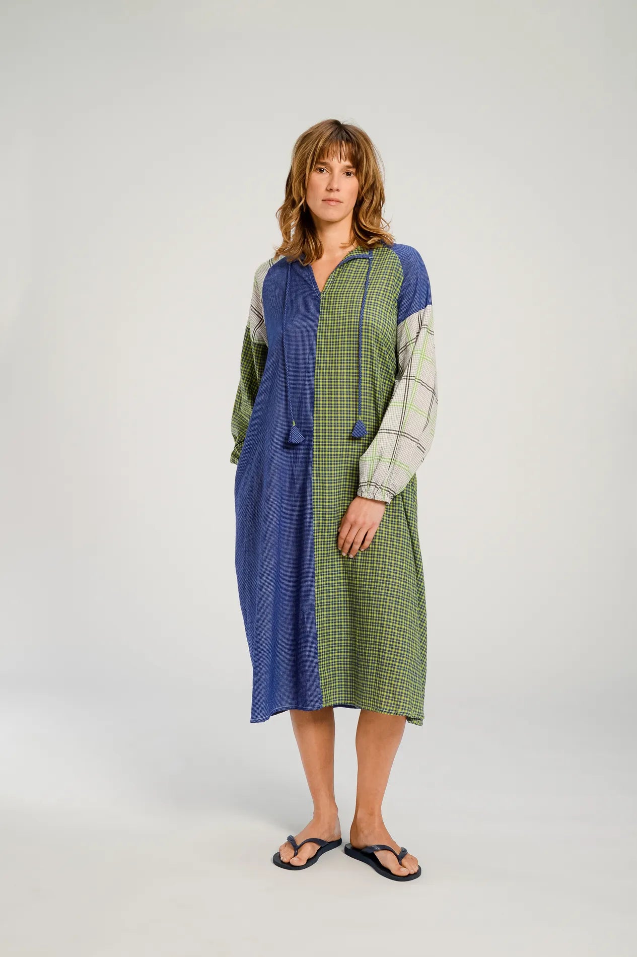 Robe longue patchwork bleu PUSHKAR