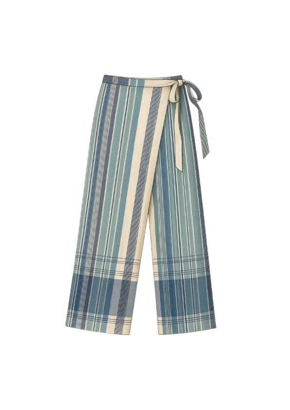Pantalon bleu à carreaux SAKAI