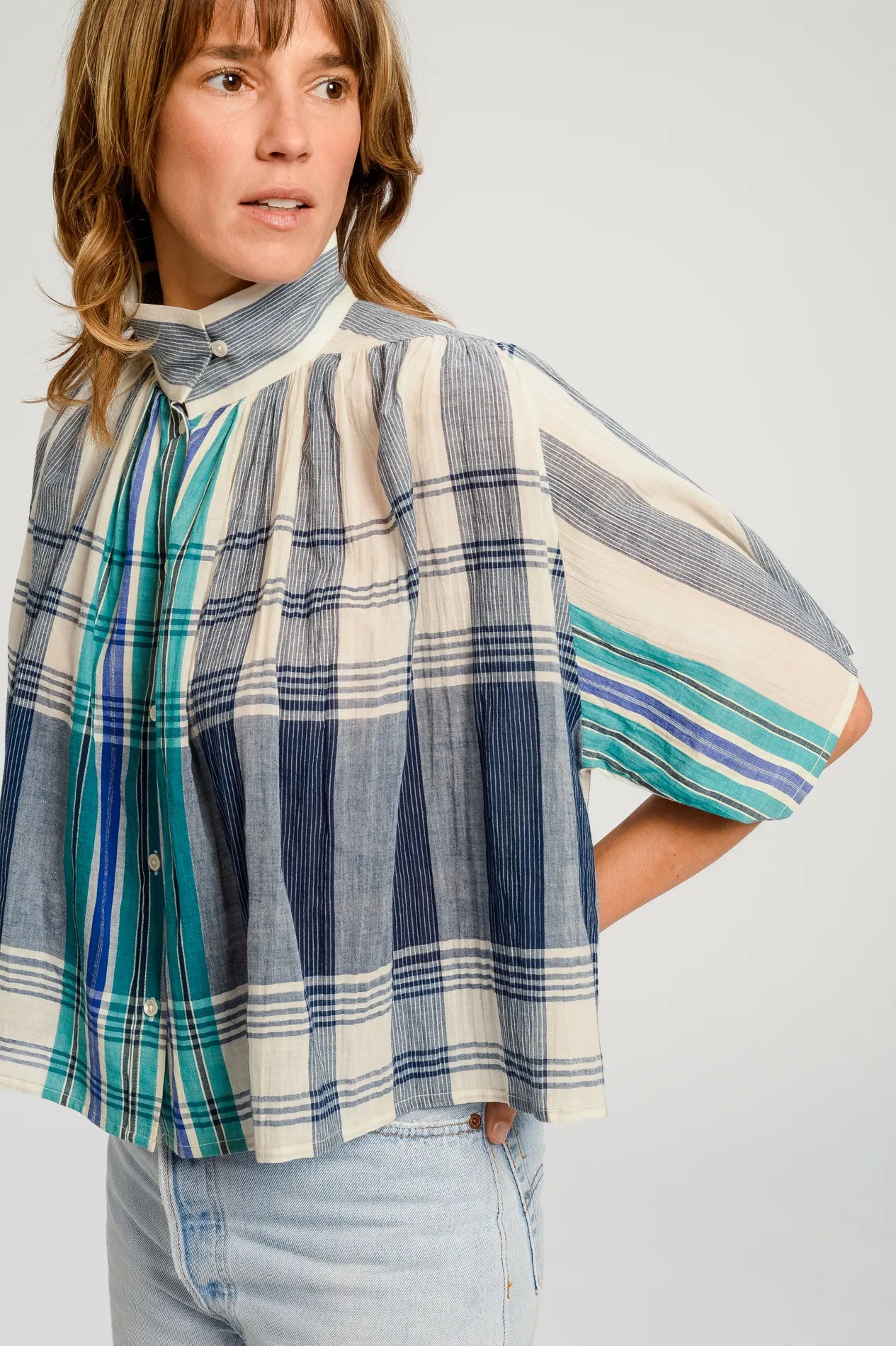 SAKAI blue plaid blouse