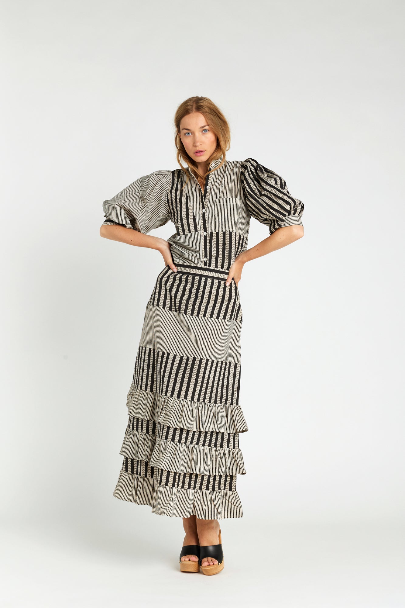 Shiva Black Striped Long Skirt 
