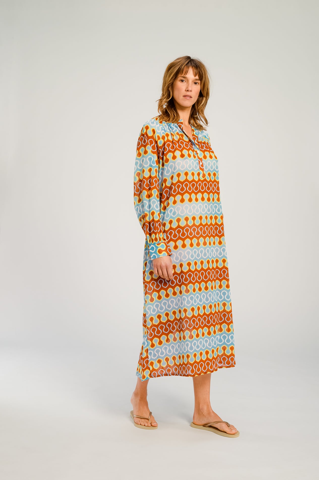Robe longue imprimée seventies RIO