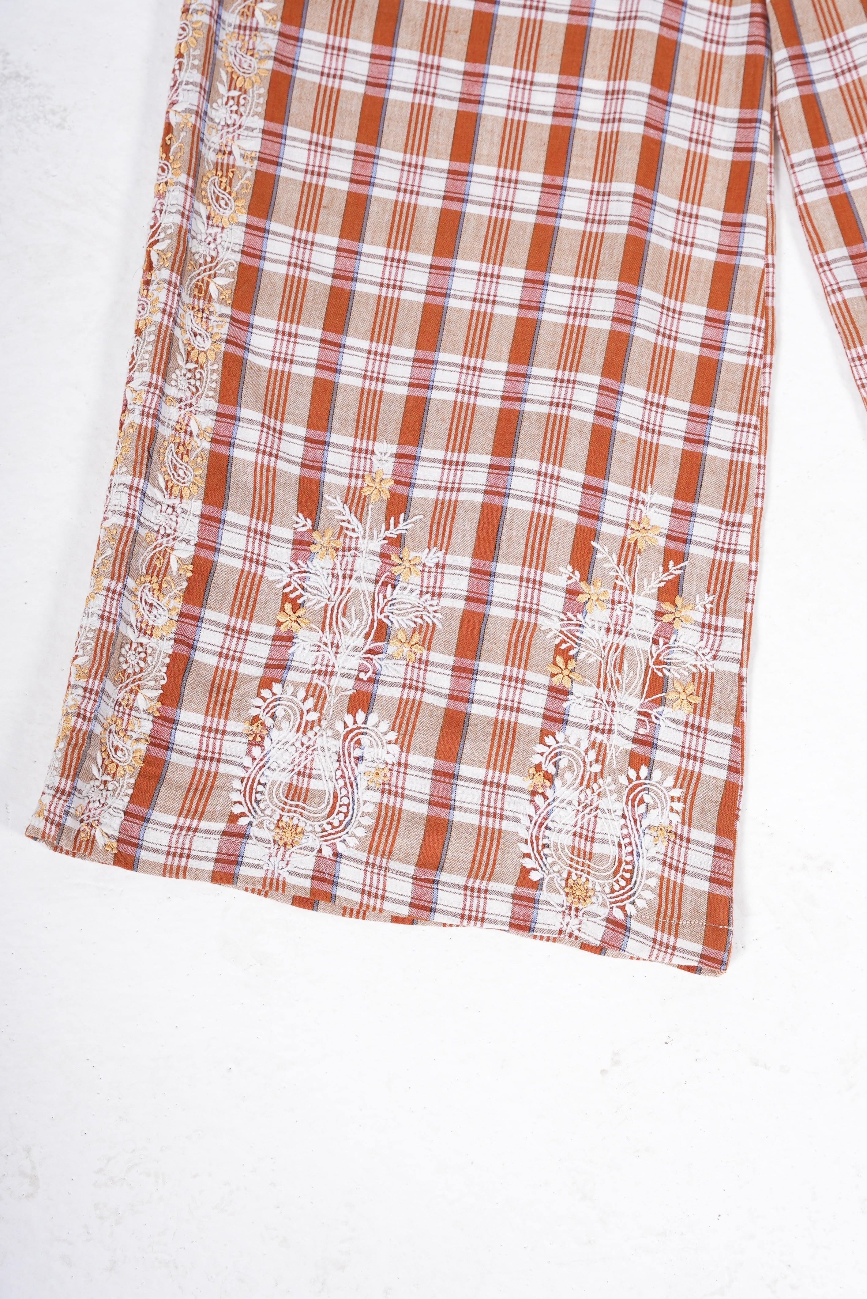 SURPRISE embroidered black and pink tartan pants