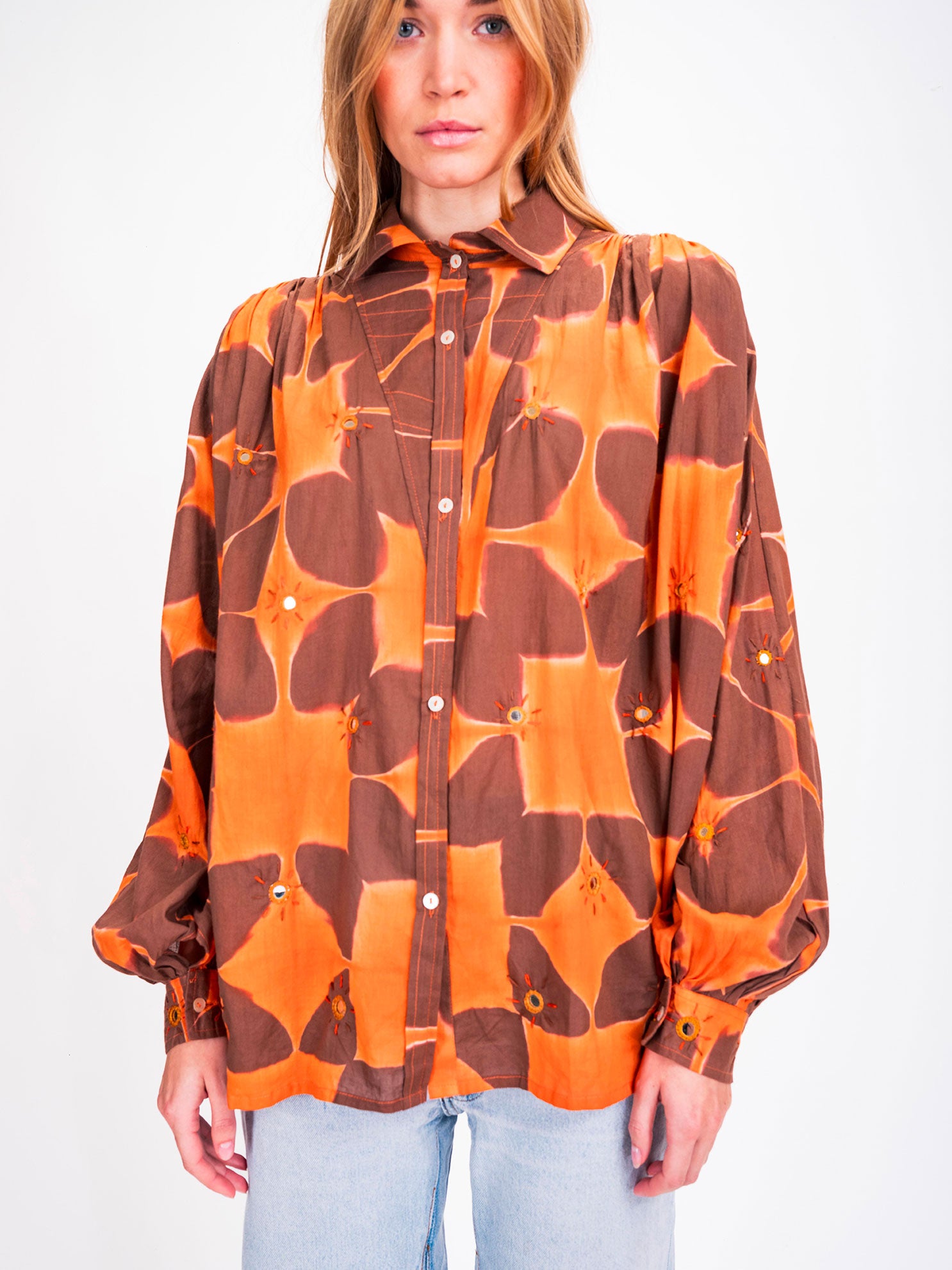 Chemise tie and dye orangé brodée Cramp
