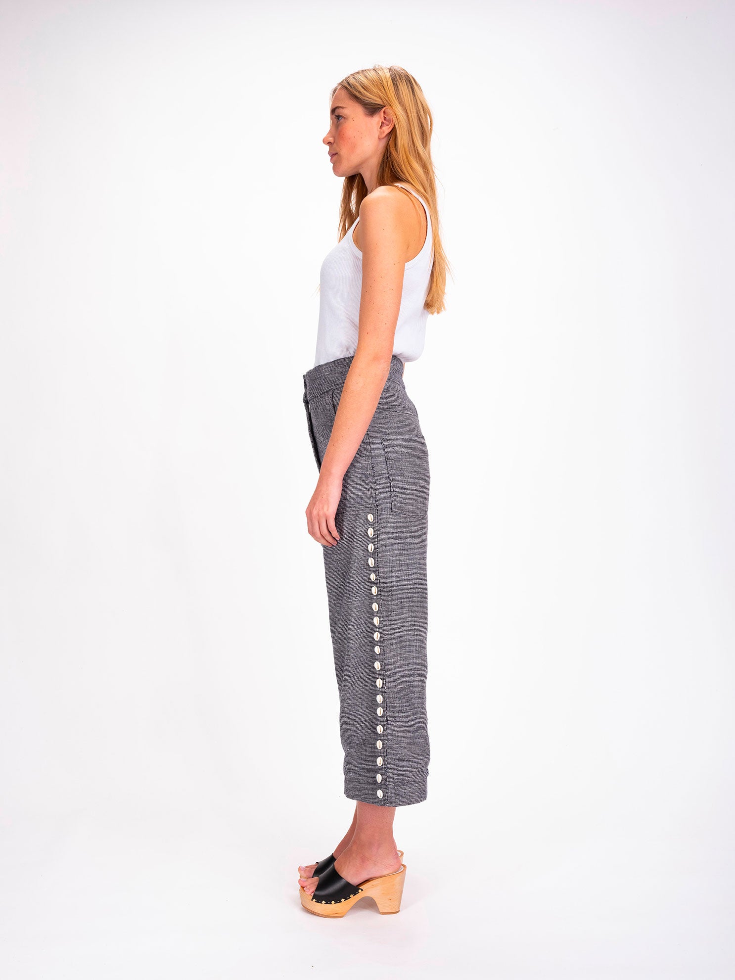Black Cotton Pants with Cowrie Shells