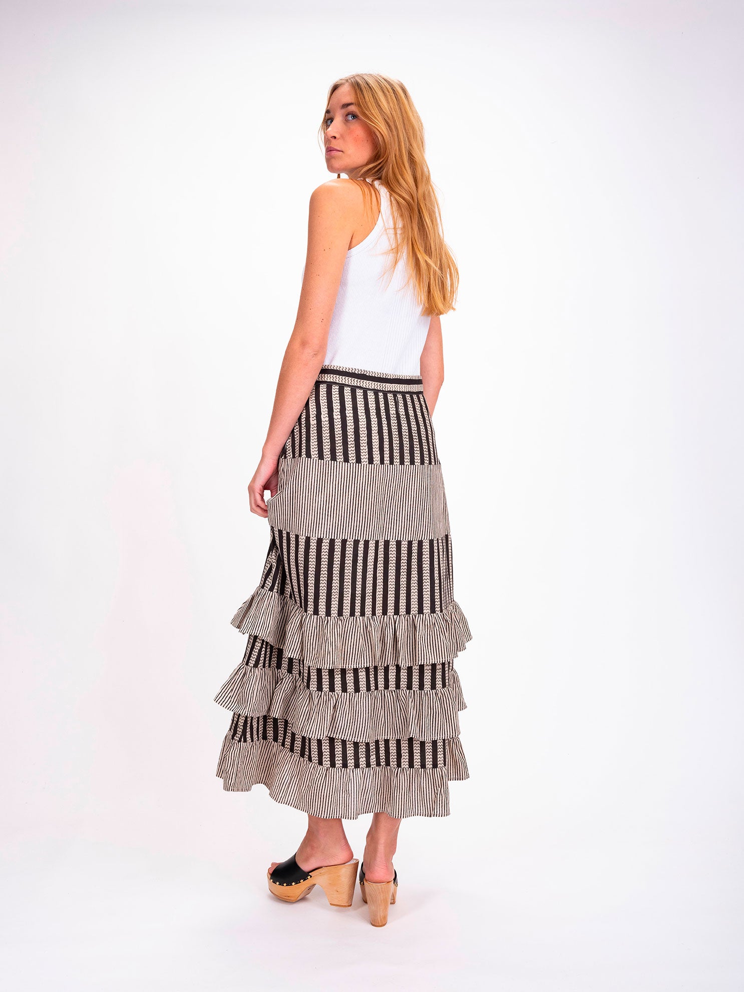 Shiva Black Striped Long Skirt 