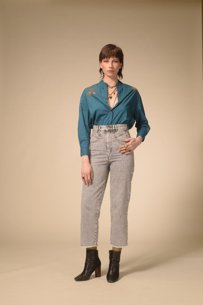 Star-studded teal blue shirt