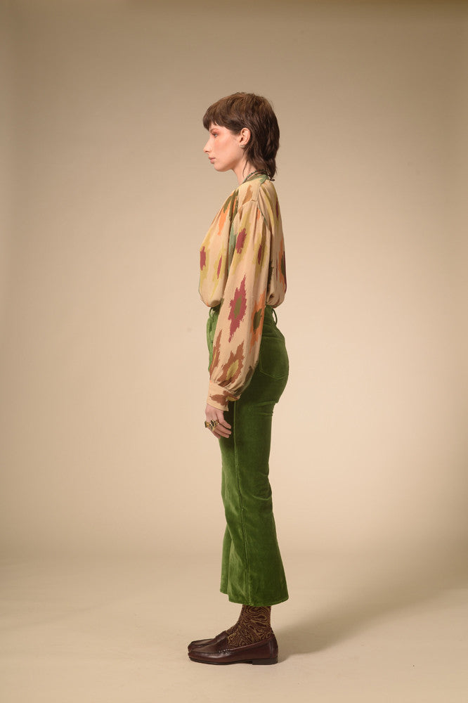 Blouse beige imprimée Ikat