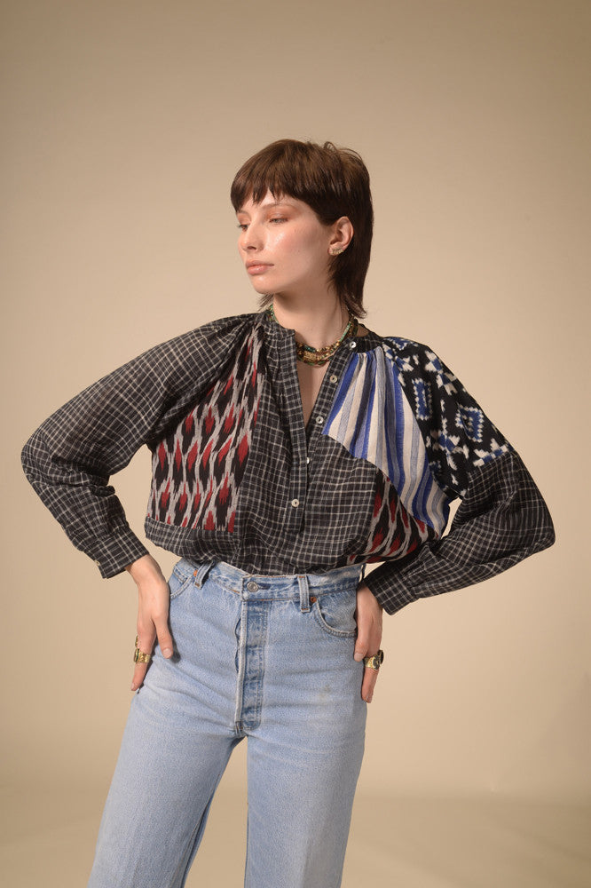 Ekam black patchwork blouse