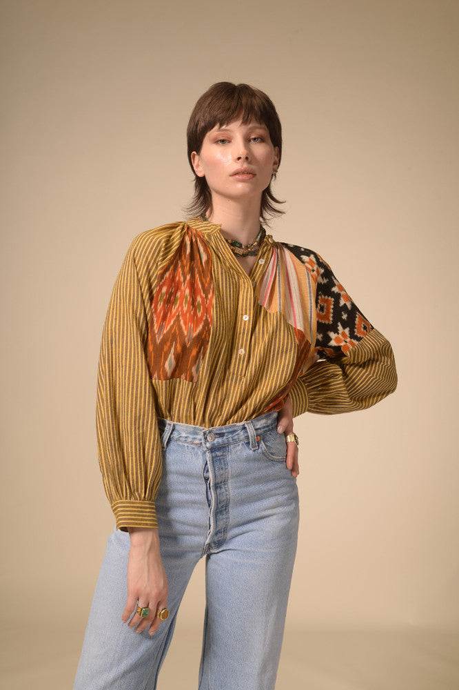 Ekam mustard patchwork blouse