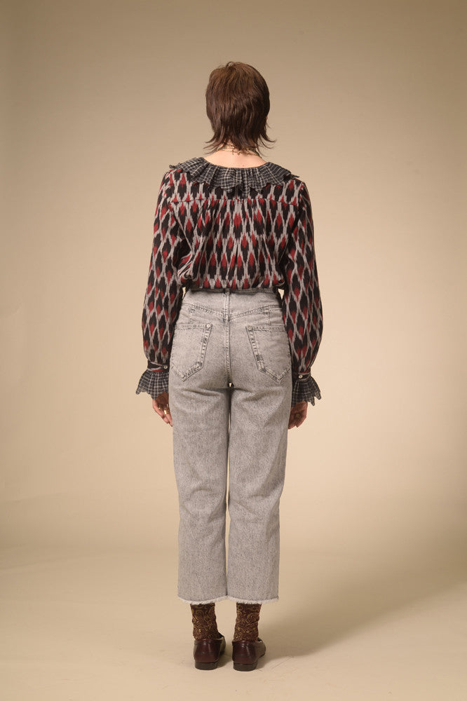 Namaste black ruffle printed blouse